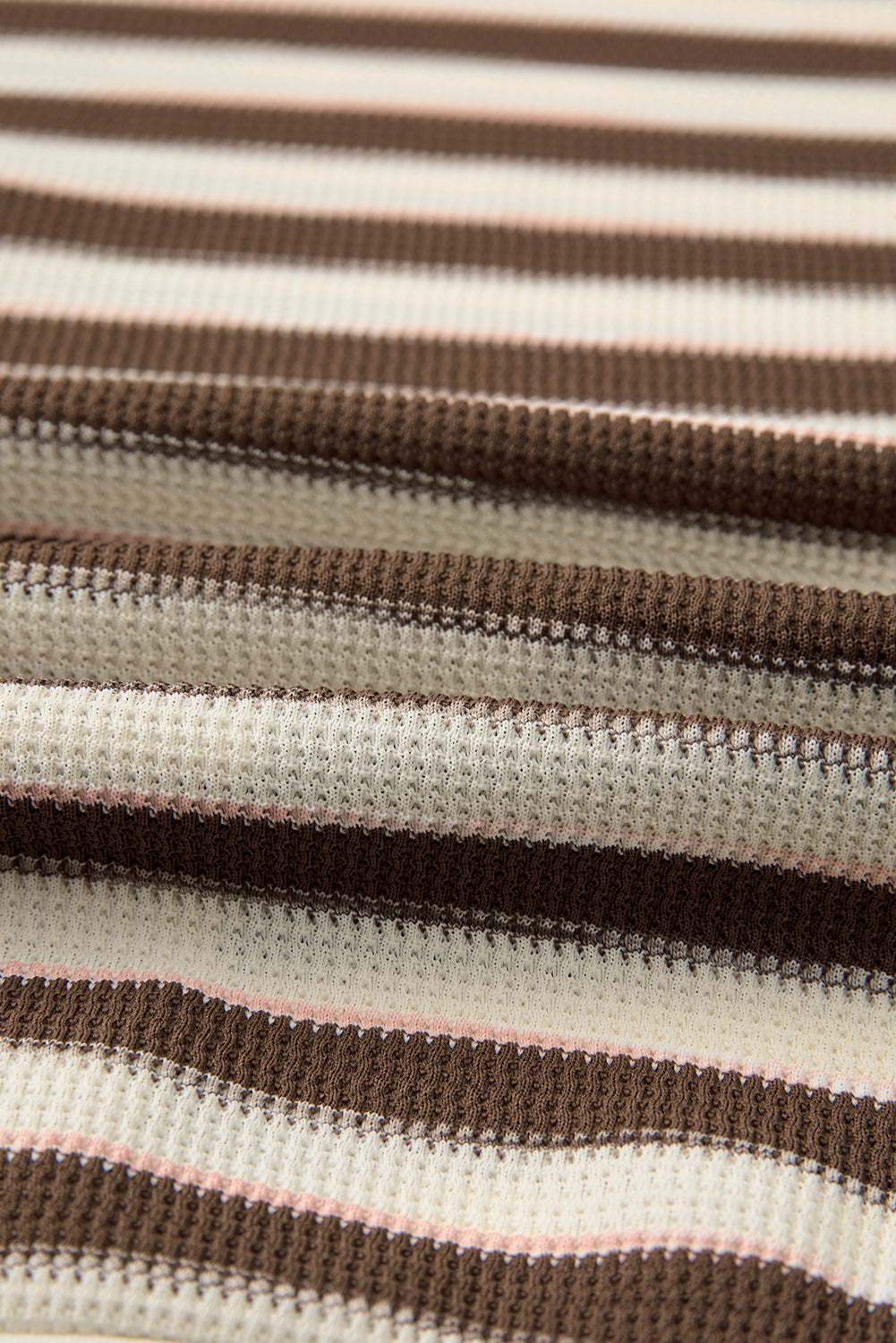 Khaki Stripe Stitched Detail Color Block Patchwork Oversized Pullover Top