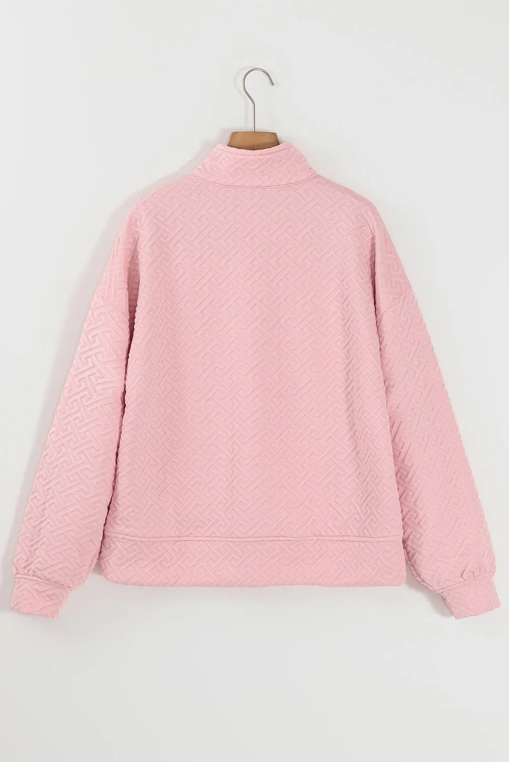 Light Pink Solid Textured Half Zipper Collared Sweatshirt - Chic Meadow Boutique 