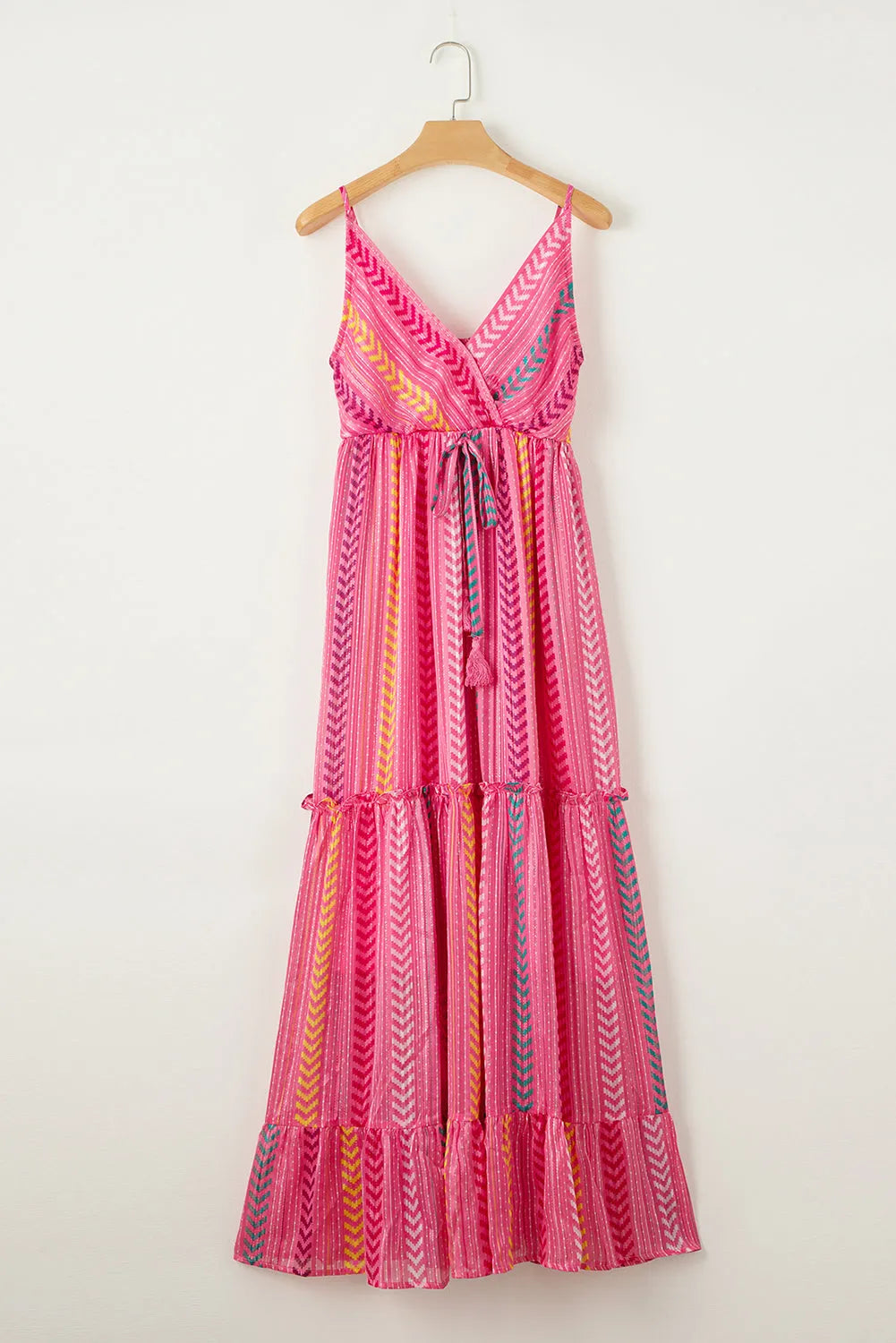 Pink Western Printed Tassel Tie V Neck Wrap Maxi Dress - Chic Meadow Boutique 