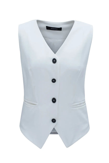 White Solid Color Button up V Neck Suit Vest - Chic Meadow Boutique 