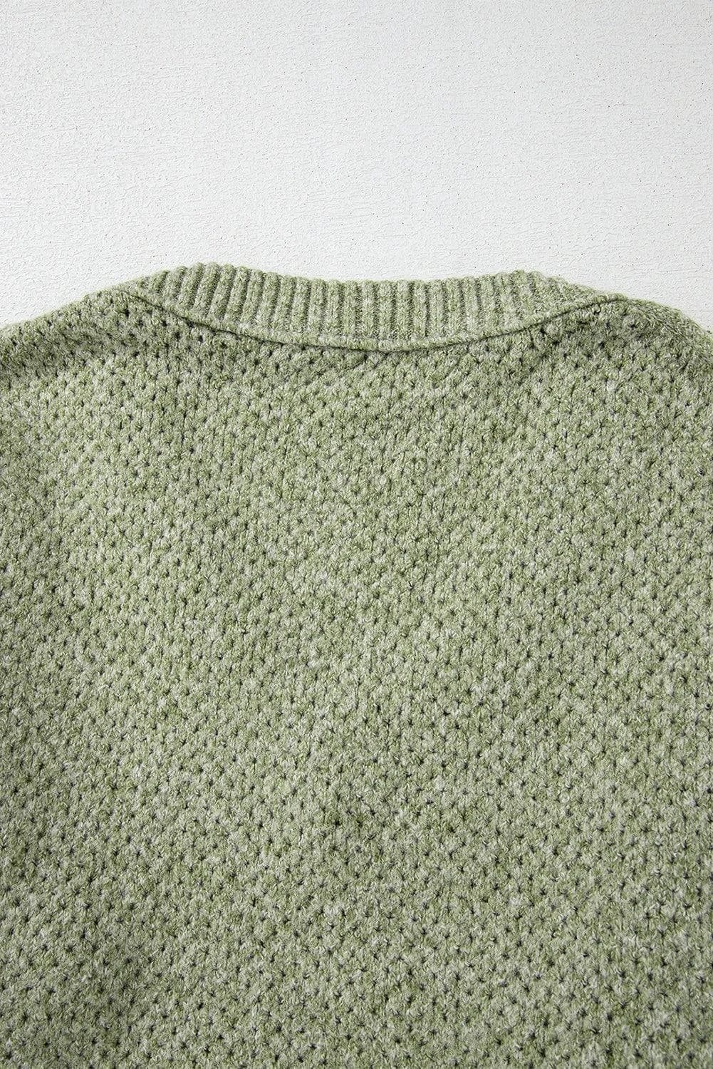 Sweaters & Cardigans/Sweaters Jungle Green Loose Eyelet V Neck Drop Shoulder Sweater