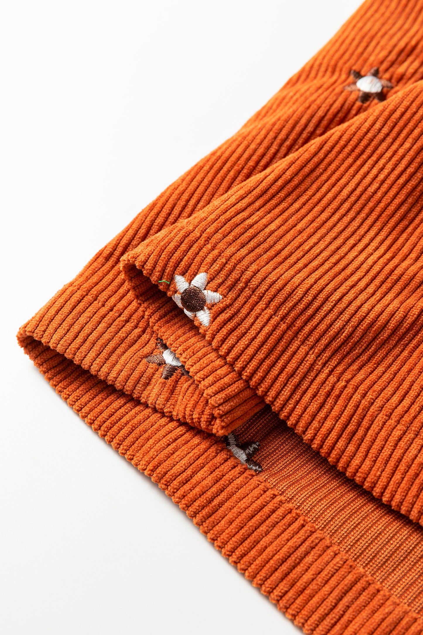 Gold Flame Flower Embroidered Corduroy Overall Mini Dress