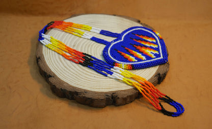 Native American Beaded Blue heart medallions Necklace