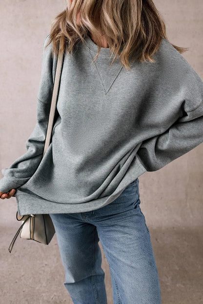 Tops/Long Sleeve Tops Medium Grey Side Split Drop Shoulder Oversized Top