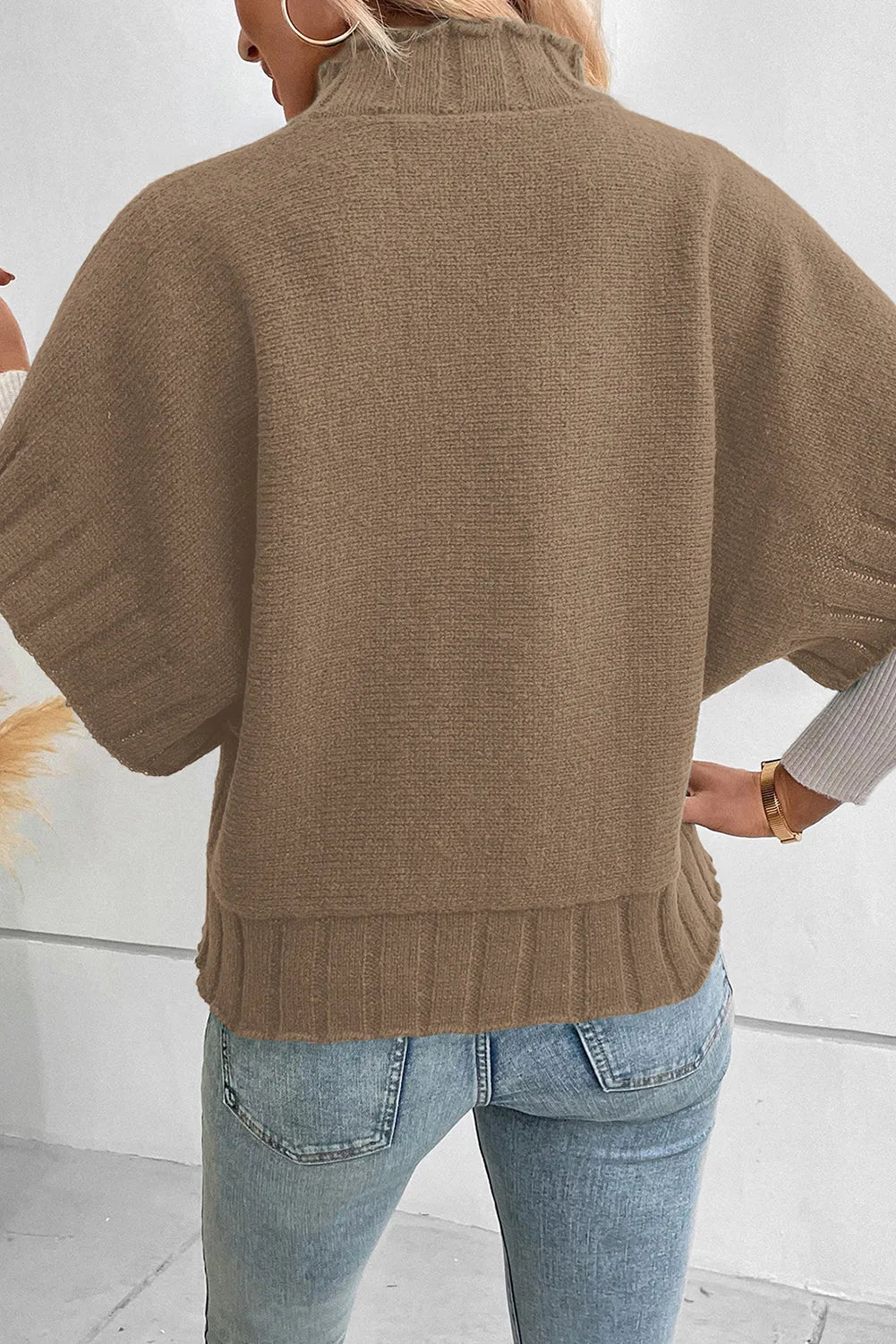 Desert Palm Mock Neck Batwing Short Sleeve Knit Sweater - Chic Meadow Boutique 