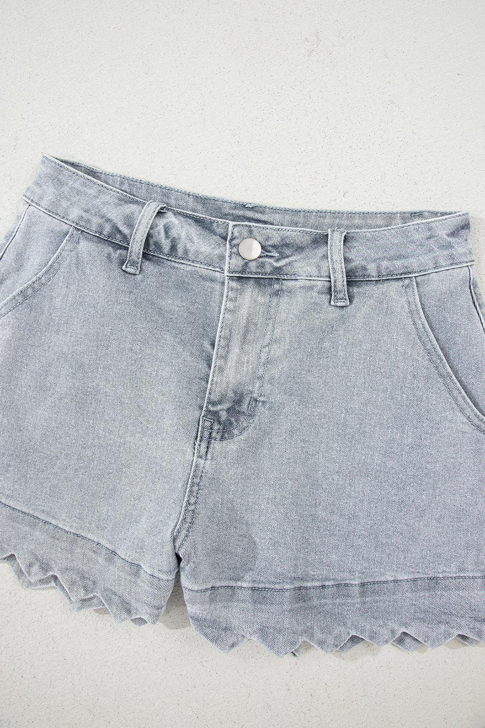 Dusk Blue Scalloped Hemline Acid Wash High Waist Denim Shorts