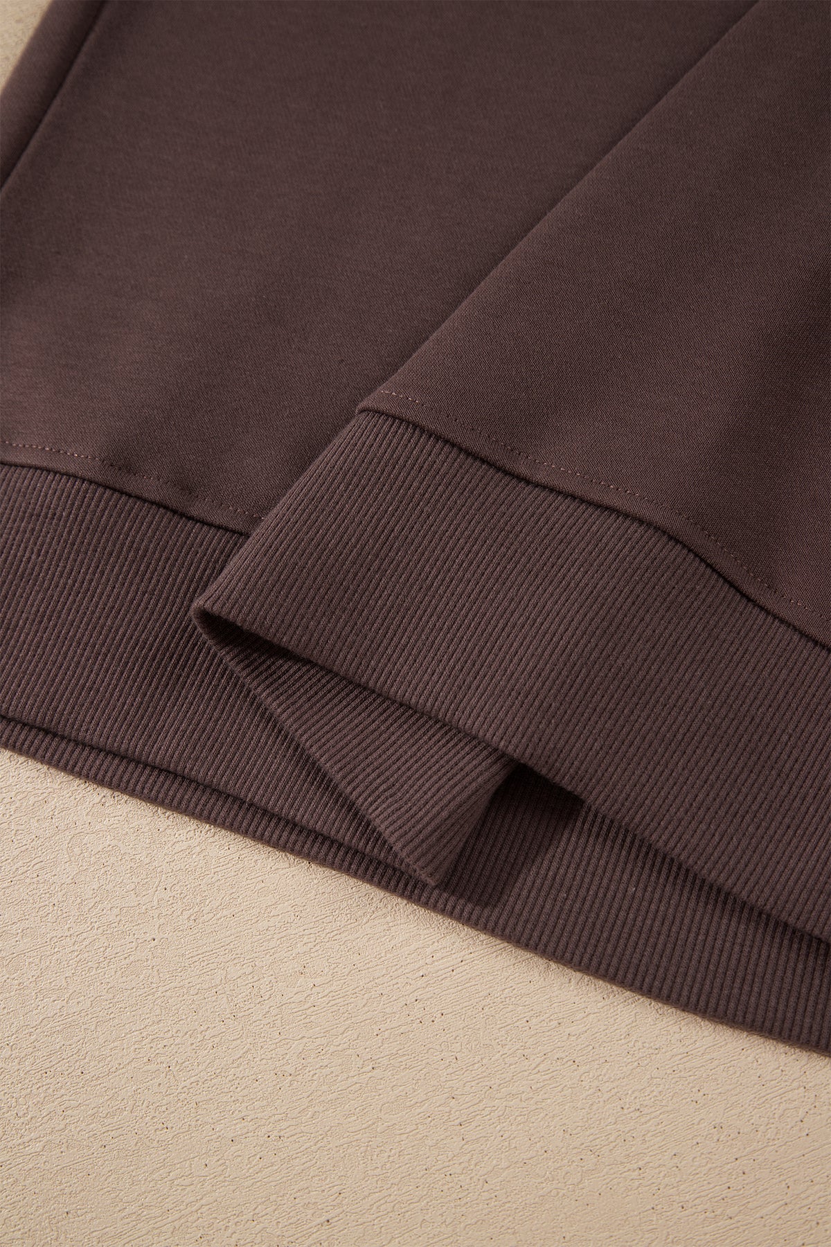 Coffee Solid Color Piping Trim Mock Neck Pullover Drawstring Pants Set