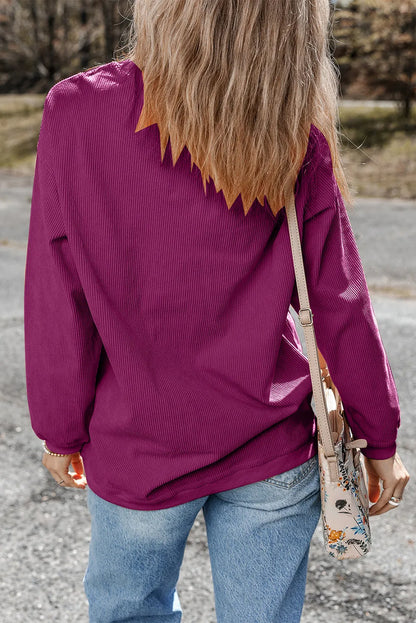 Festival Fuchsia Ribbed Corduroy Oversized Sweatshirt - Chic Meadow Boutique 