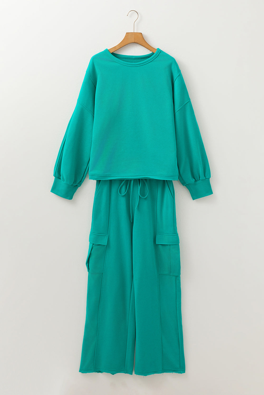 Lapis Solid Color Mineral Wash Pullover Top and Cargo Pants Set