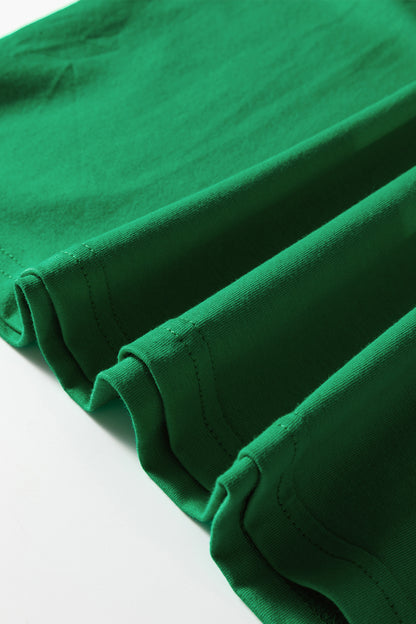 Bright Green Varsity Striped Accent Contrast Crew Neck Long Sleeve T Shirt