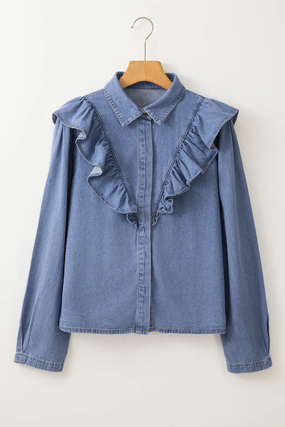 Dusk Blue Denim Ruffled Casual Top - Chic Meadow Boutique 