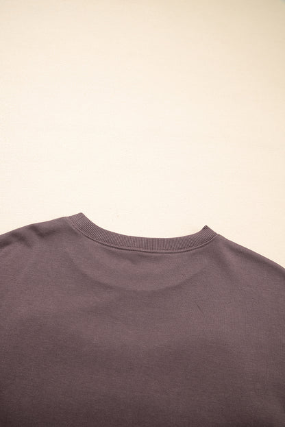 Dark Khaki Contrast Terry Bow Pattern Drop Shoulder Sweatshirt