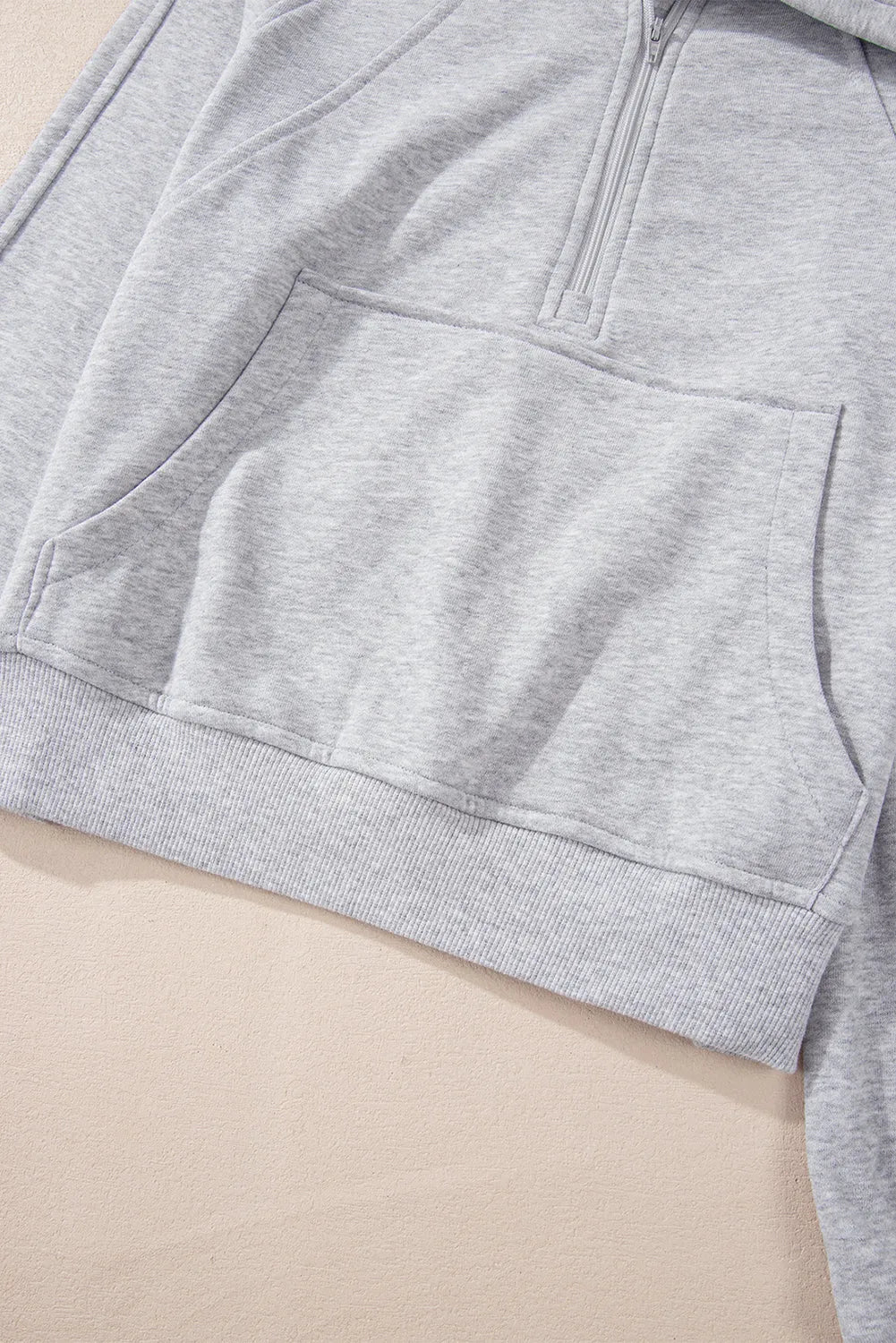 Light Grey Quarter Zip Stand Neck Kangaroo Pocket Sweatshirt - Chic Meadow Boutique 