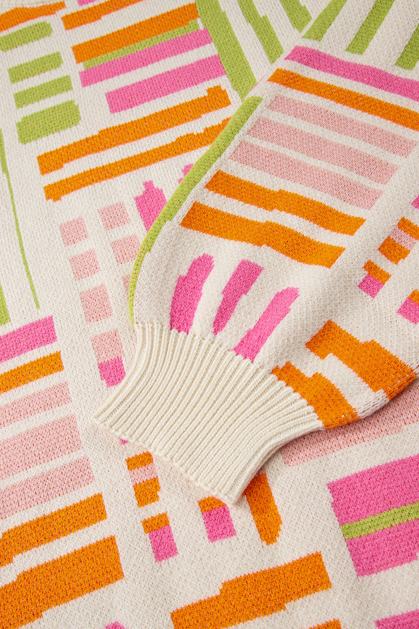 Rose Love Lines Pattern Crew Neck Puff Sleeve Sweater