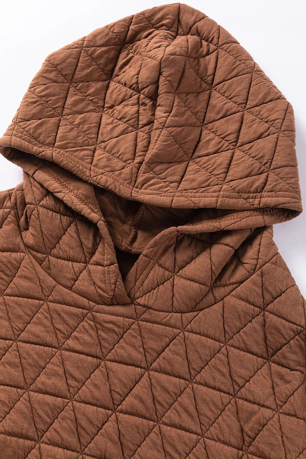 Coffee Solid Color Quilted Kangaroo Pocket Hoodie - Chic Meadow Boutique 