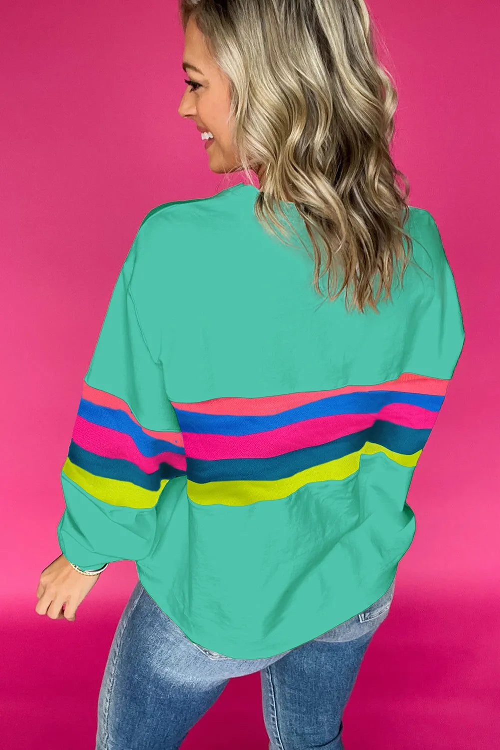 Green Colorful Striped Accent Long Sleeve T Shirt - Chic Meadow Boutique 