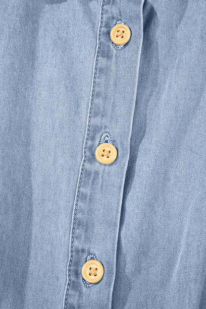 Myosotis Denim Pleated Slim Waist Short Sleeve Shirt Dress