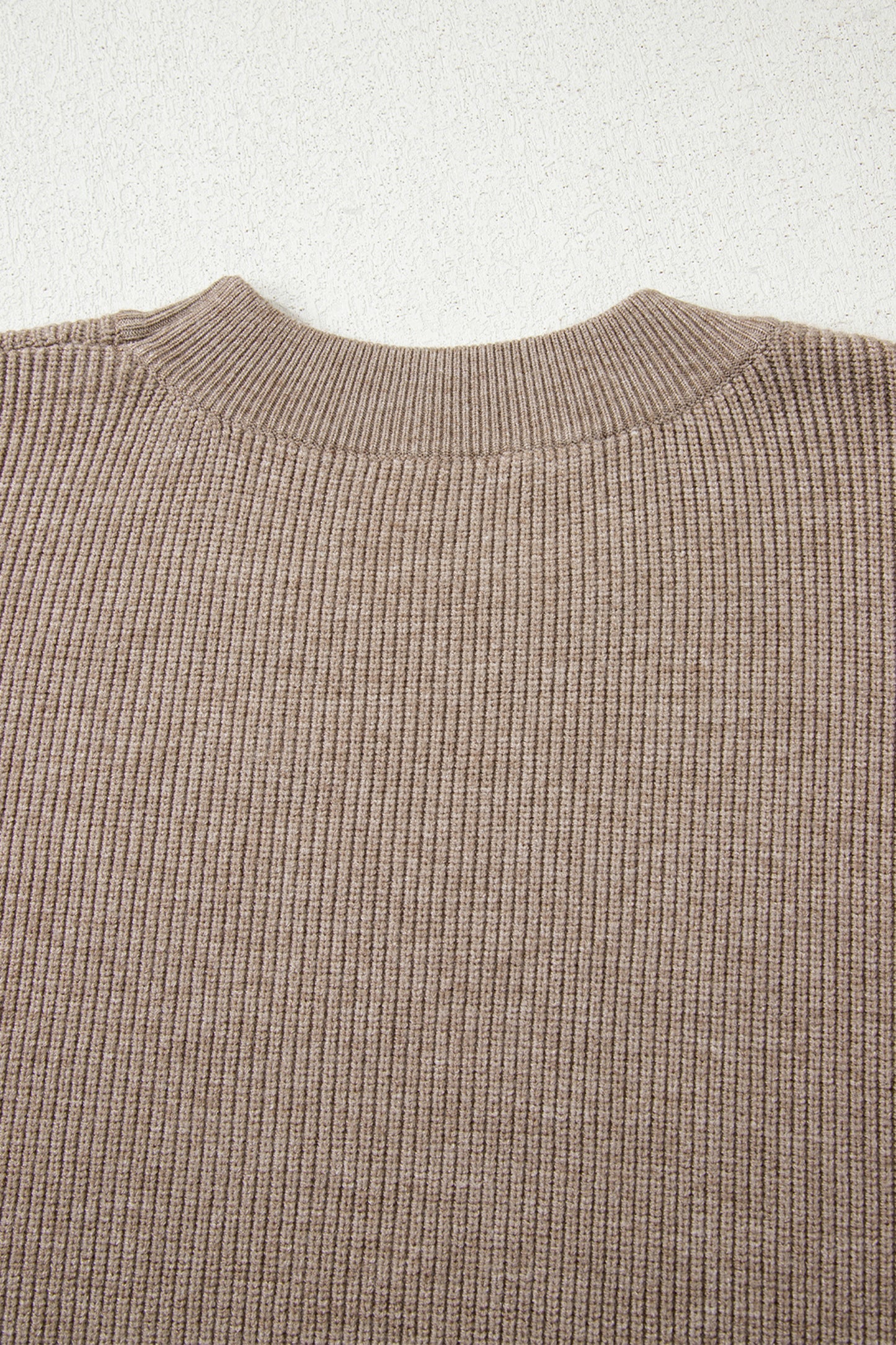 Simply Taupe Ribbed Knit Contrasted Stripe Detail Button Side Loose Sweater