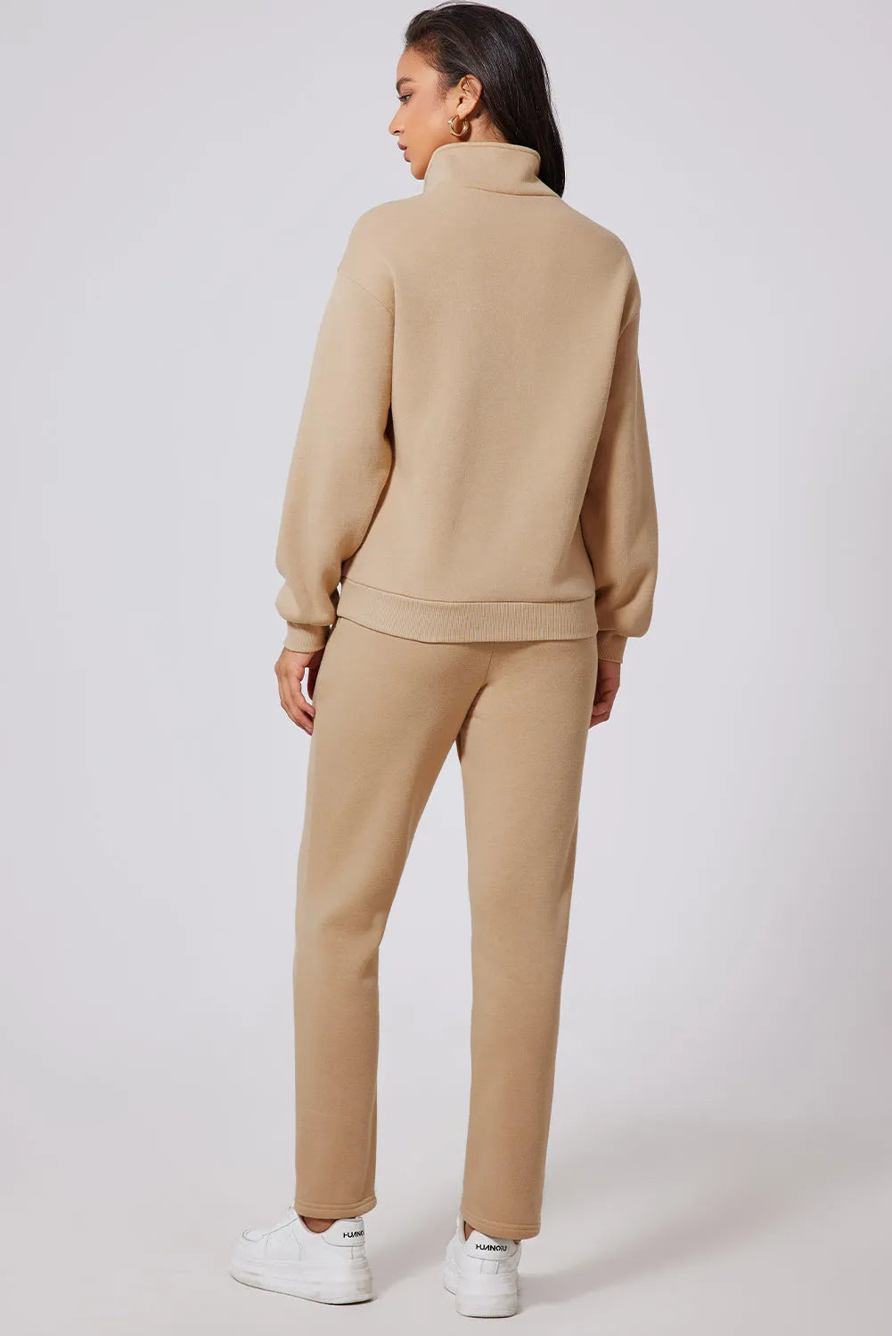 Parchment Solid Half Button Sweatshirt and High Waist Sweatpants Set - Chic Meadow Boutique 