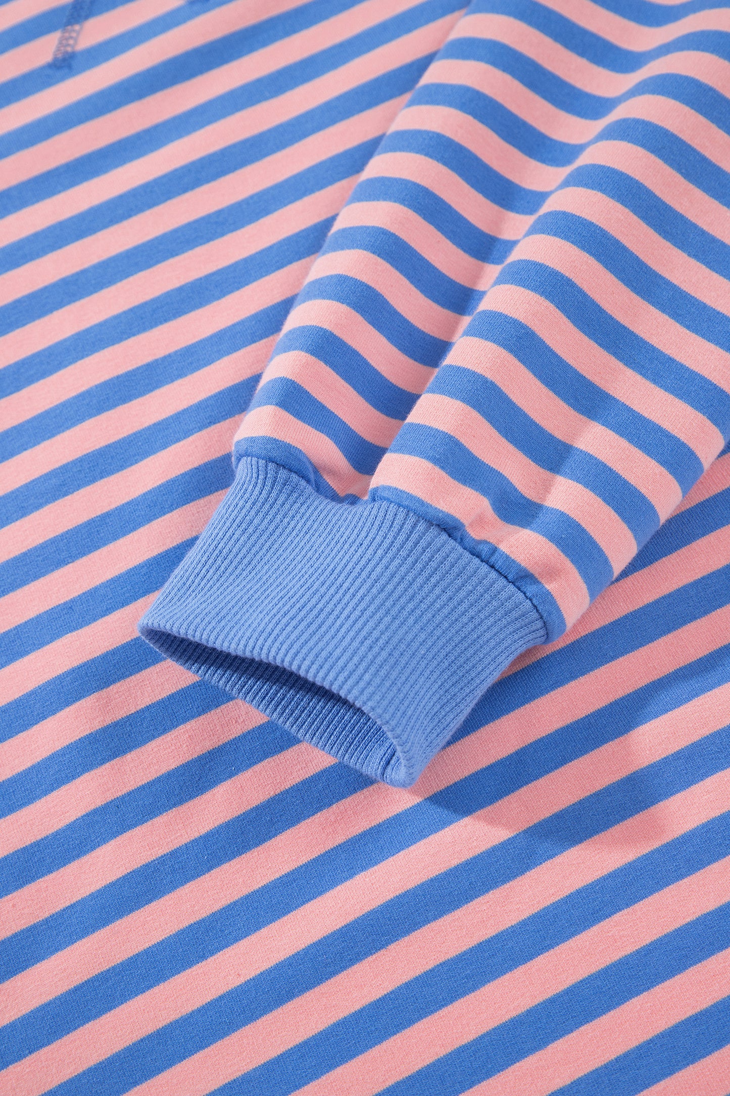 Blue Stripe Long Sleeve Relaxed Pullover Drawstring Mini Skort 2pcs Set