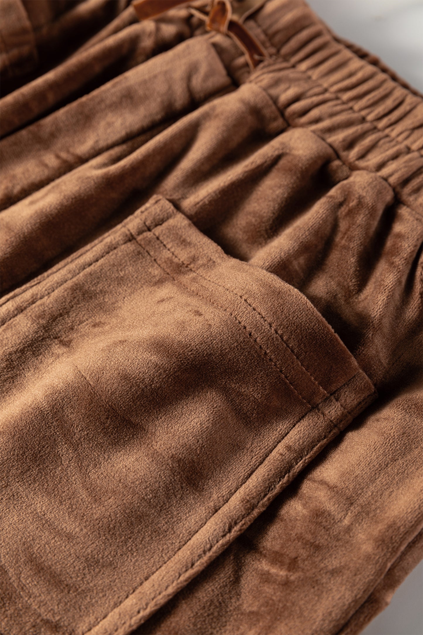 Coffee Straight Loose Drawstring Elastic High Waist Fleece Pants