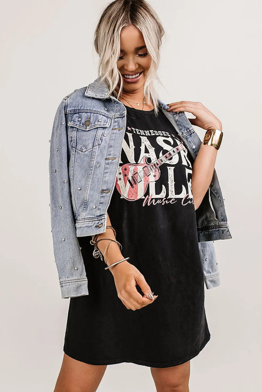 Black Nashville Music Festival Trending T-Shirt Dress - Chic Meadow Boutique 