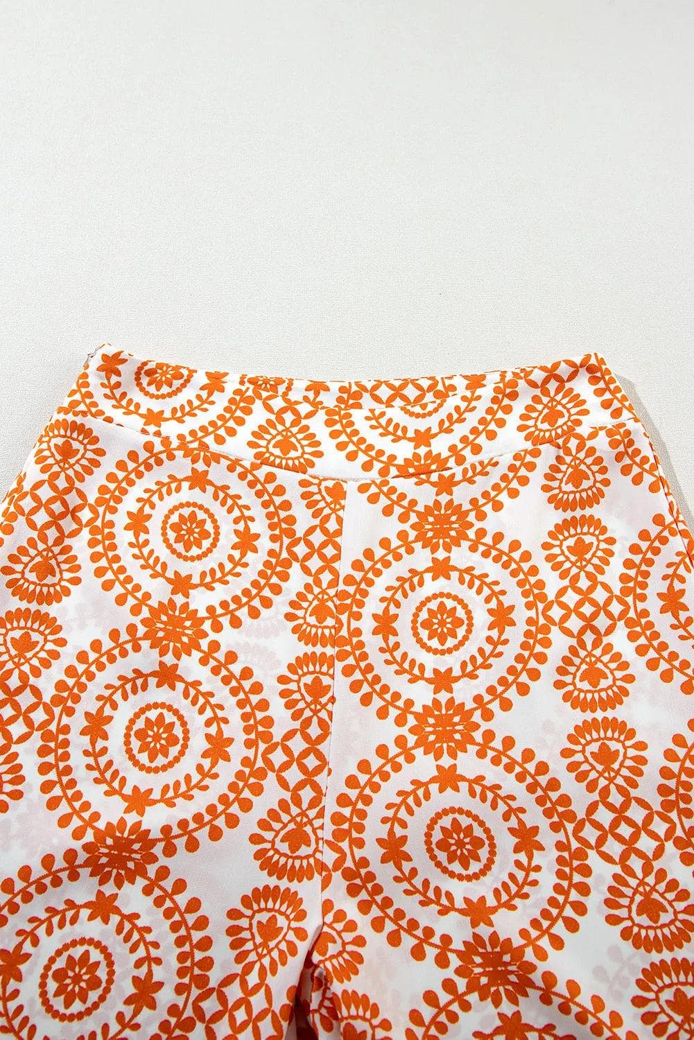 Bottoms/Pants & Culotte Orange Boho Retro Flower Print Wide Leg Pants