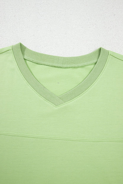 Meadow Mist Green Solid Loose V Neck Half Sleeve Tee and Shorts