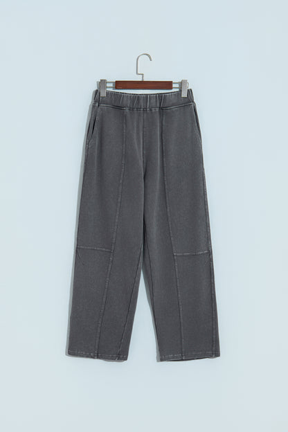 Carbon Grey Mineral Wash Seam Detail Elastic Waist Barrel Pants