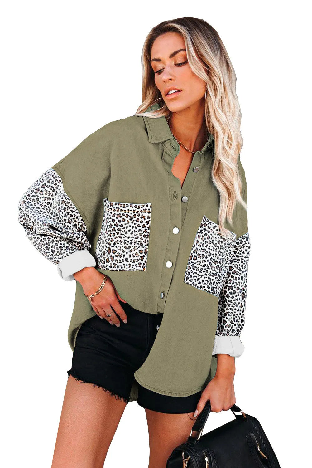 Contrast Leopard Denim Jacket - Chic Meadow Boutique 