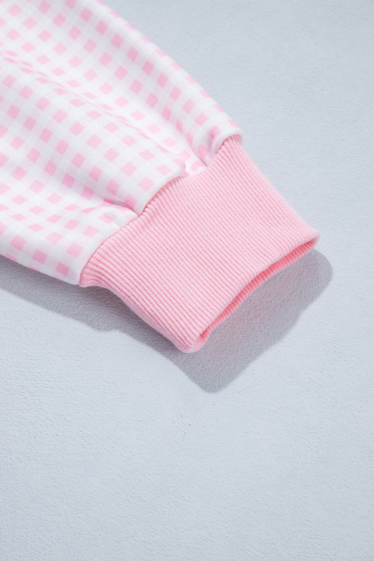 Pink Plaid Sleeve Colorblock Loose Tunic Sweatshirt