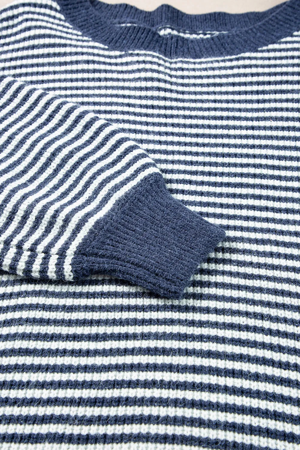 Sail Blue Striped Lantern Sleeve Drop Shoulder Cozy Sweater - Chic Meadow Boutique 