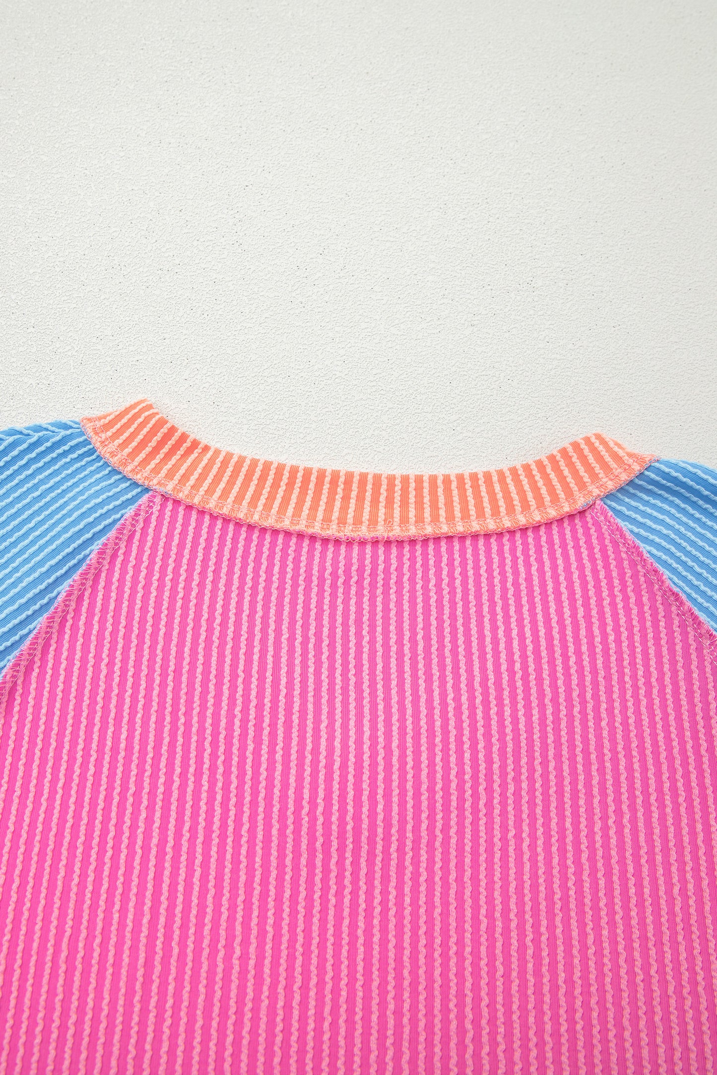 Rose Red Color Block Twisted Ribbed Tee