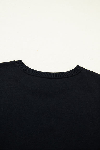 Black Solid Color Dropped Shoulder Long Sleeve Top
