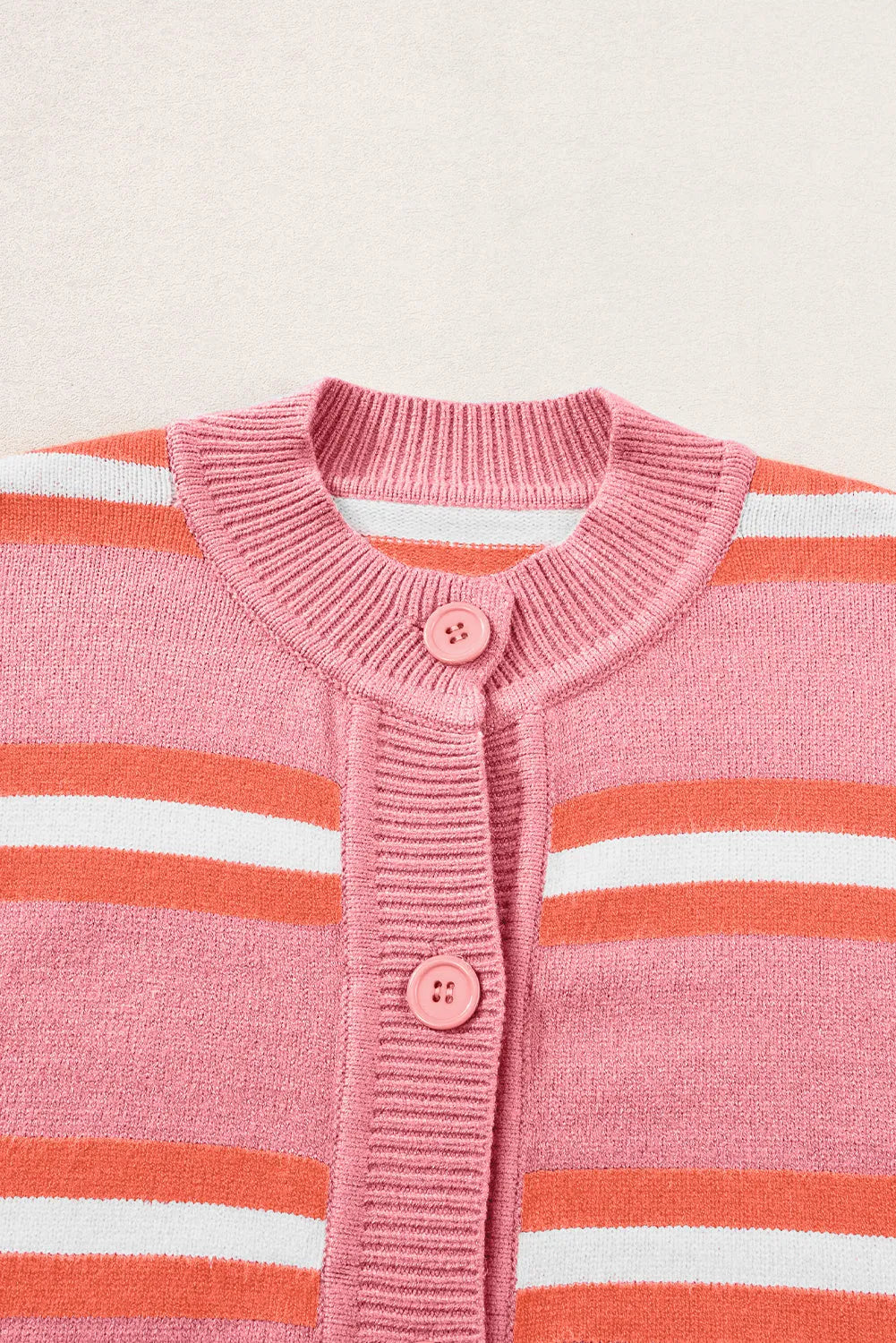 Pink Stripe Drop Shoulder Buttons Cardigan Sweater - Chic Meadow Boutique 