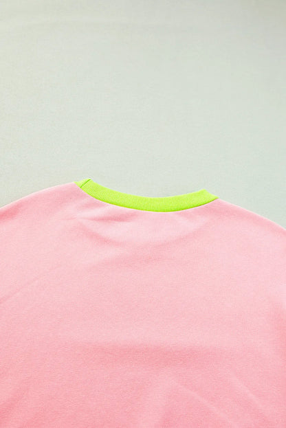 Pink Colorblock Bubble Sleeve Sweatshirt - Chic Meadow Boutique 