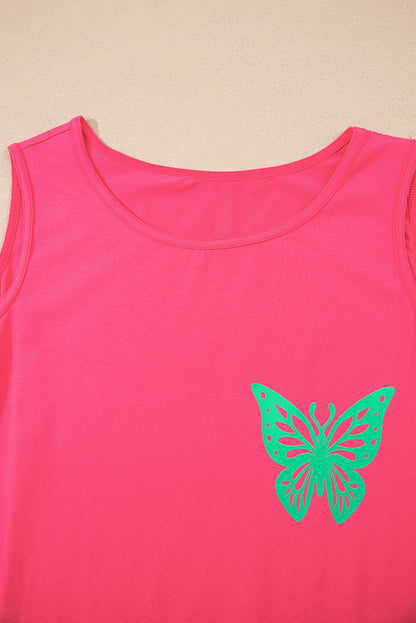 Sachet Pink Butterfly Graphic Casual Tank Top