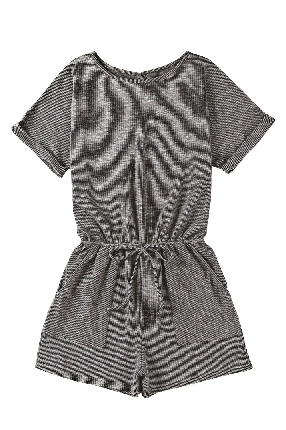 Gray Ribbed Elastic Waist Romper - Chic Meadow Boutique 