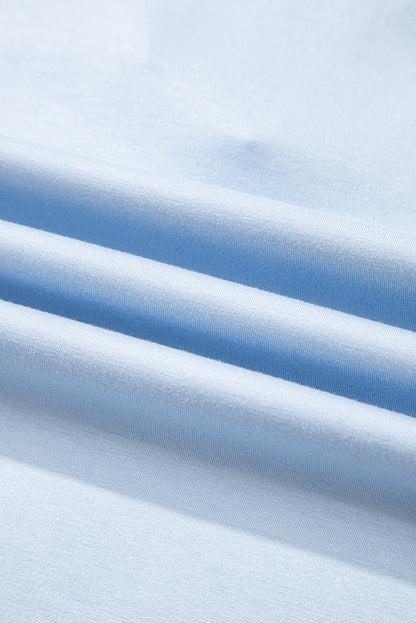 Beau Blue Color Contrast Ruffled Sleeve Collared V Neck Blouse