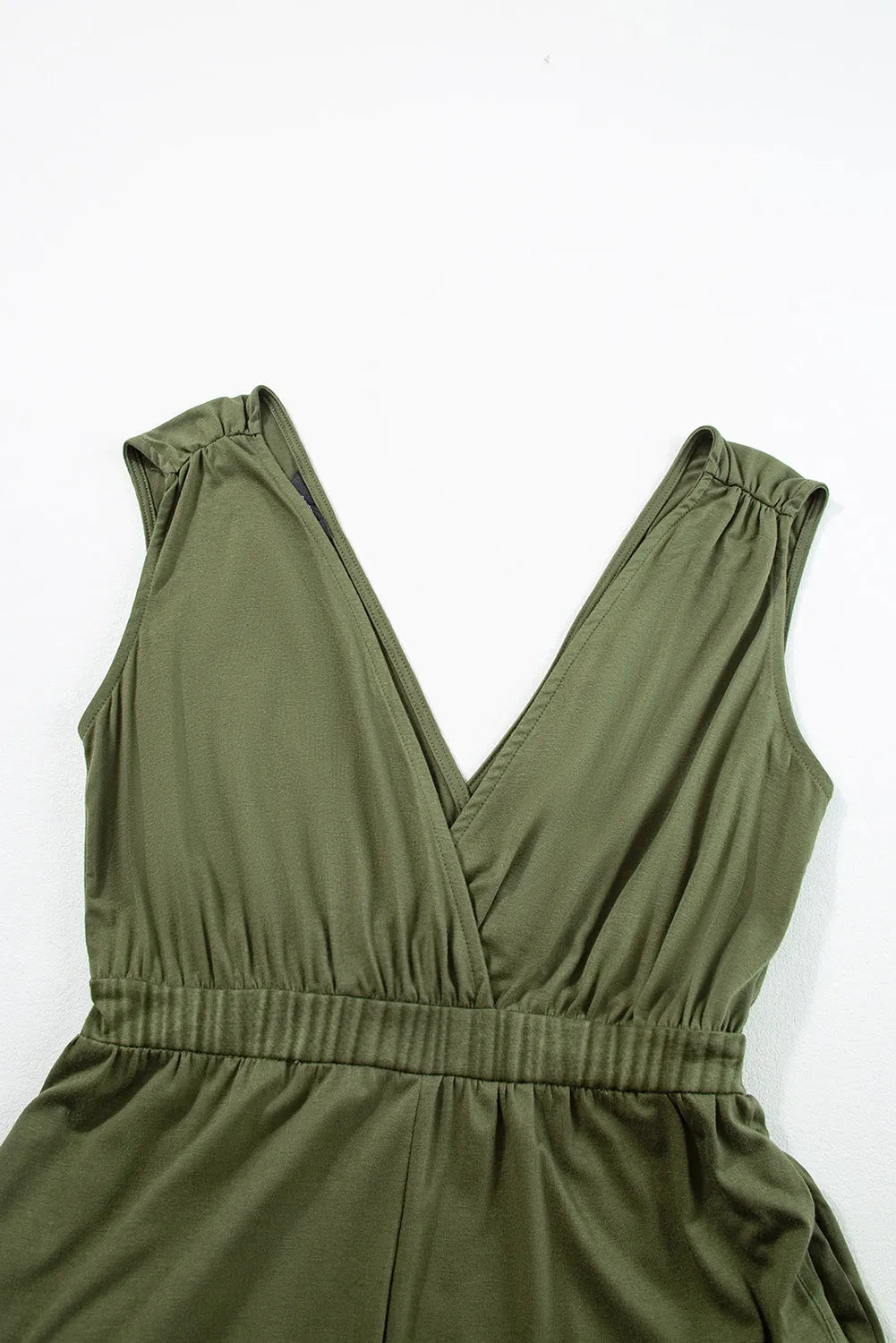 Jungle Green Deep V Pleated Crisscross Wide Leg Backless Jumpsuit - Chic Meadow Boutique 