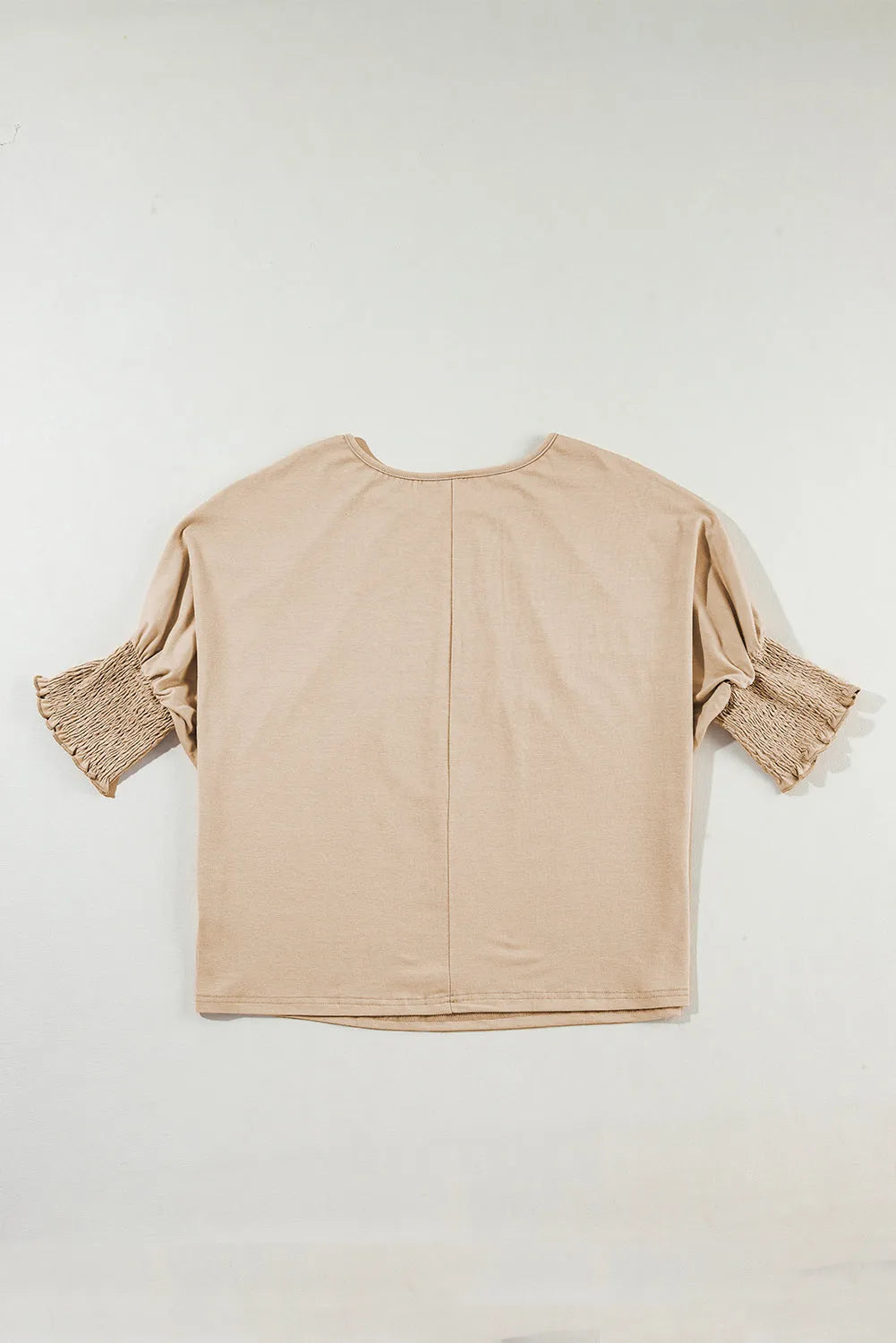 Apricot Plain Pleated Shirred Cuff Half Sleeve Top - Chic Meadow Boutique 