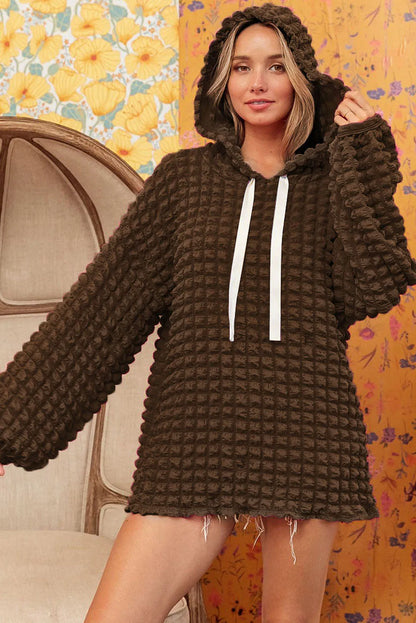 Dark Brown Bubble Textured Waffle Hoodie - Chic Meadow Boutique 