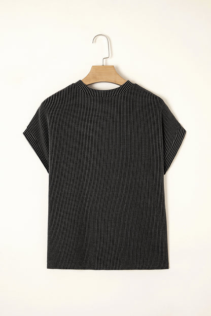 Carbon Grey Corded Knit Color Block Pocketed Crew Neck T Shirt