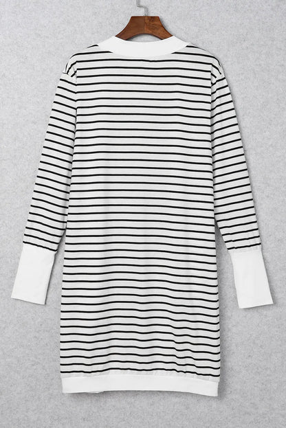 White Striped Side Pockets Open Front Cardigan - Chic Meadow Boutique 