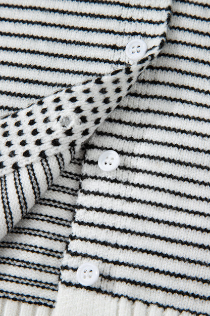 Black Stripe Contrast Trim Cap Sleeve Button Down Casual Cardigan