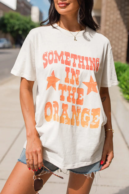 White SOMETHING IN THE ORANGE Graphic Crew Neck T Shirt - Chic Meadow Boutique 