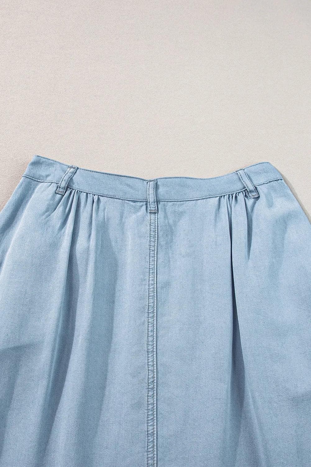 Bottoms/Skirts & Petticoat Mist Blue Fully Buttoned Long Denim Skirt