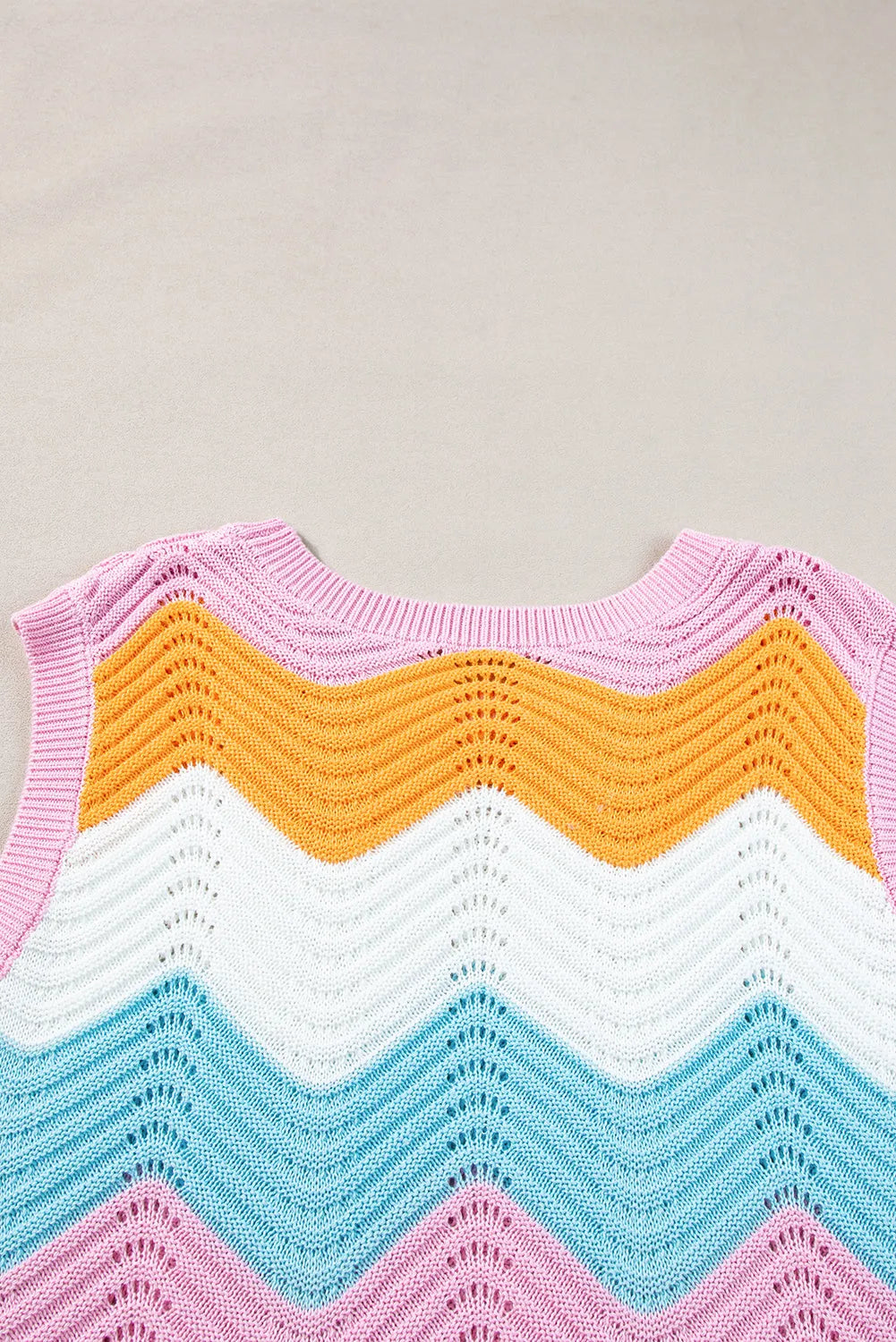 Multicolour Striped Colorblock Scalloped Hem Knitted Vest - Chic Meadow Boutique 