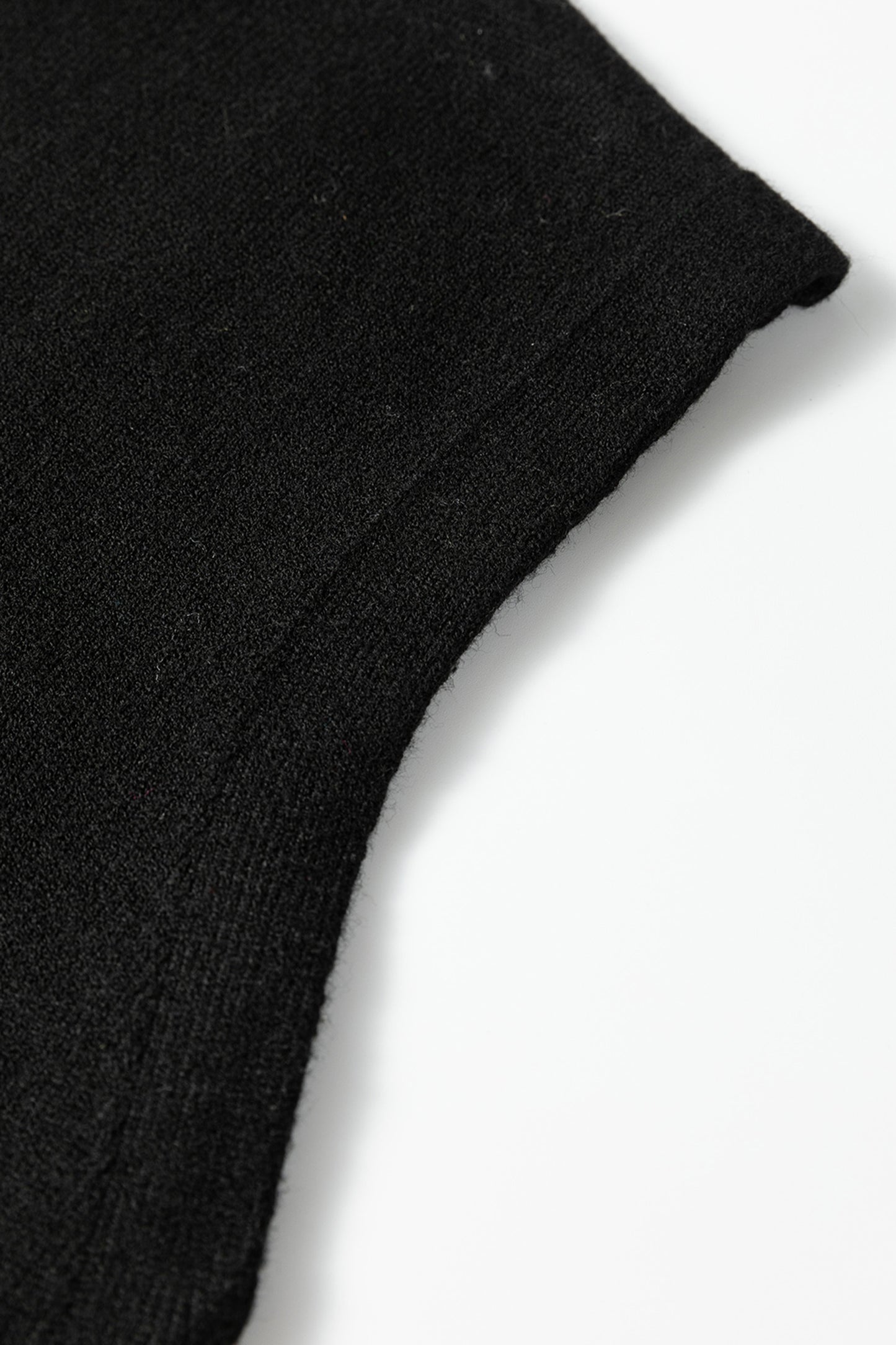 Black Solid Color Crew Neck Knit Cap Sleeve Sweater