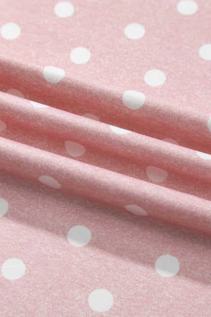 Pink Polka Dot Long Sleeve Top Drawstring Shorts Loose 2pcs Set